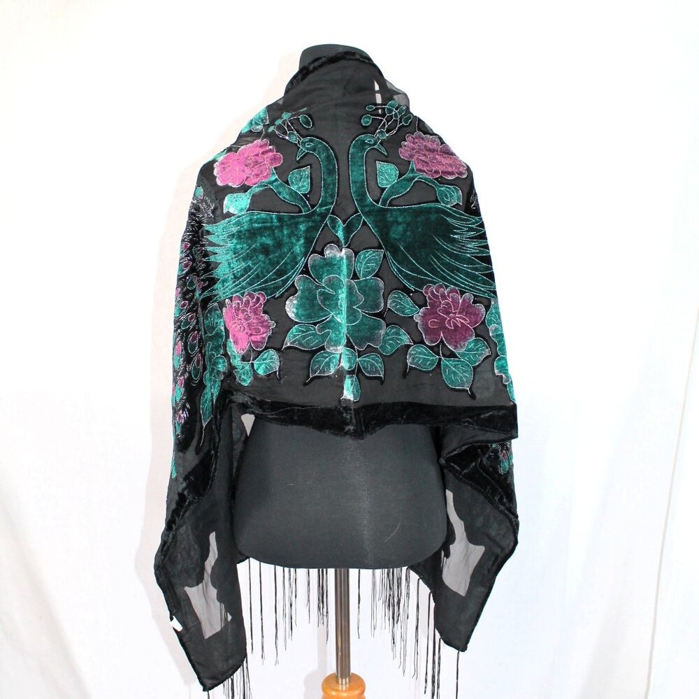 Emporio Enzo Burnout Velvet Peacock Scarf Wrap